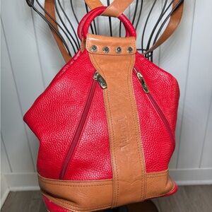 Valentina Red and Tan Leather Backpack